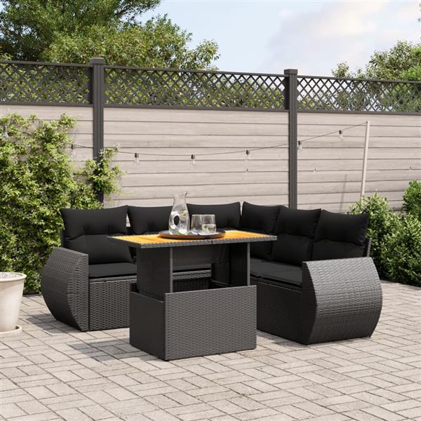 Grote foto vidaxl 6 delige loungeset met kussens poly rattan zwart tuin en terras tuinmeubelen