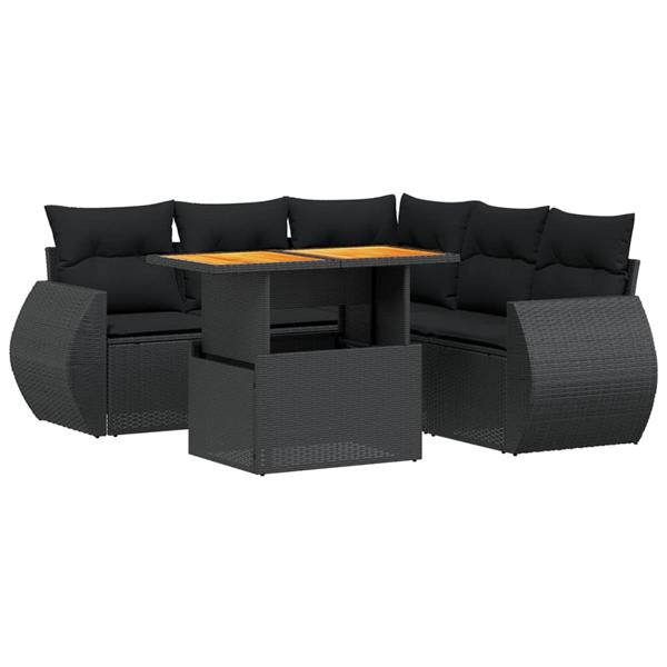 Grote foto vidaxl 6 delige loungeset met kussens poly rattan zwart tuin en terras tuinmeubelen