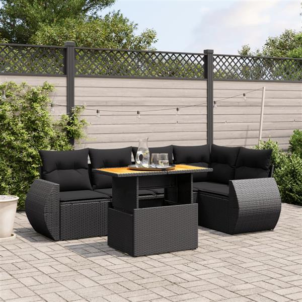 Grote foto vidaxl 6 delige loungeset met kussens poly rattan zwart tuin en terras tuinmeubelen