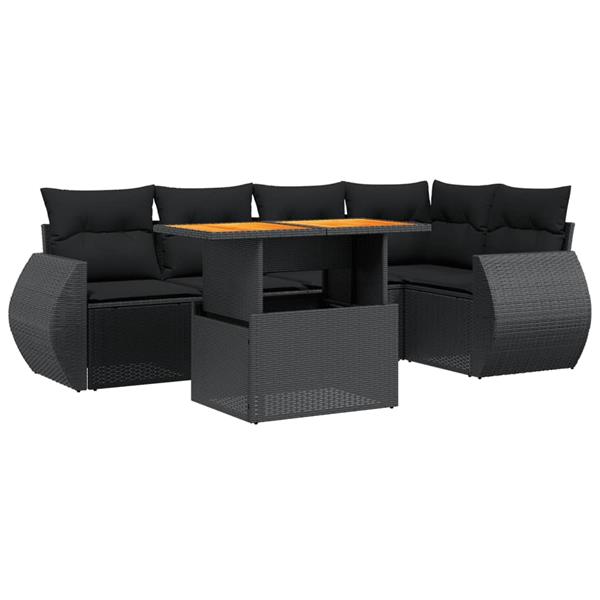 Grote foto vidaxl 6 delige loungeset met kussens poly rattan zwart tuin en terras tuinmeubelen