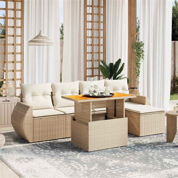 Grote foto vidaxl 6 delige loungeset met kussens poly rattan beige tuin en terras tuinmeubelen