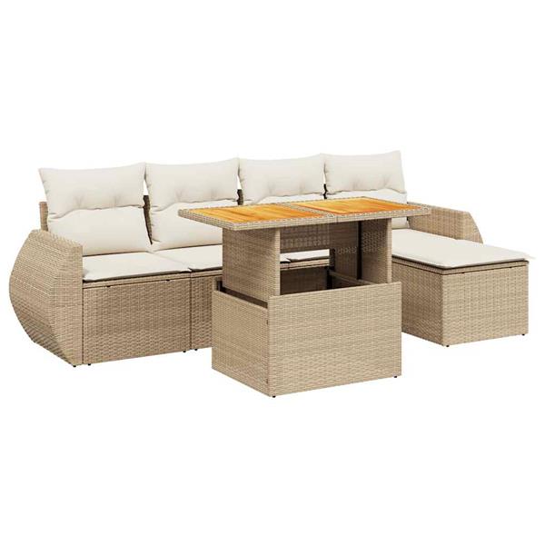 Grote foto vidaxl 6 delige loungeset met kussens poly rattan beige tuin en terras tuinmeubelen