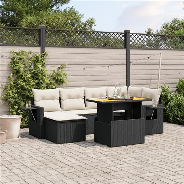 Grote foto vidaxl 7 delige loungeset met kussens poly rattan zwart tuin en terras tuinmeubelen