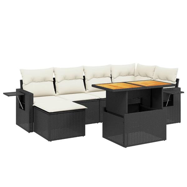Grote foto vidaxl 7 delige loungeset met kussens poly rattan zwart tuin en terras tuinmeubelen