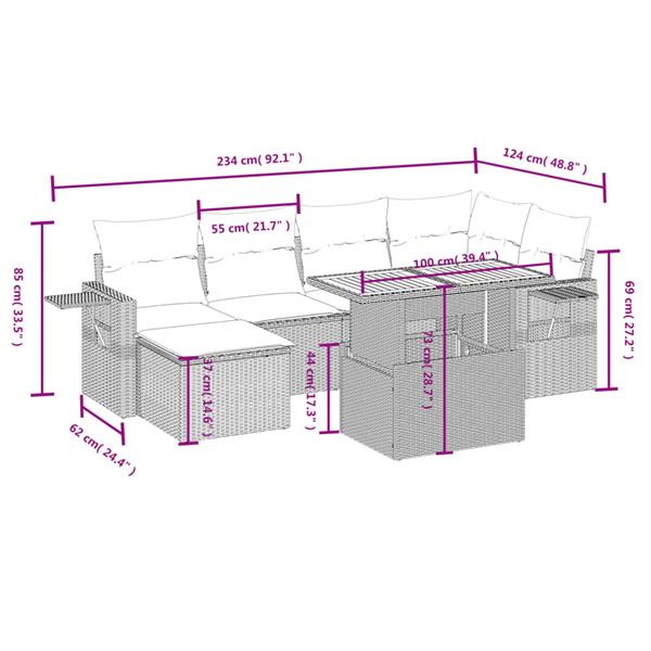 Grote foto vidaxl 7 delige loungeset met kussens poly rattan zwart tuin en terras tuinmeubelen