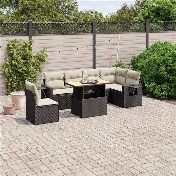 Grote foto vidaxl 7 delige loungeset met kussens poly rattan zwart tuin en terras tuinmeubelen