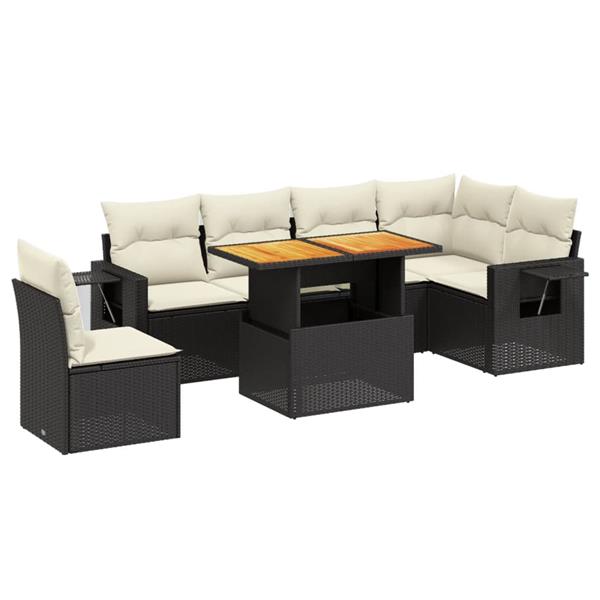 Grote foto vidaxl 7 delige loungeset met kussens poly rattan zwart tuin en terras tuinmeubelen