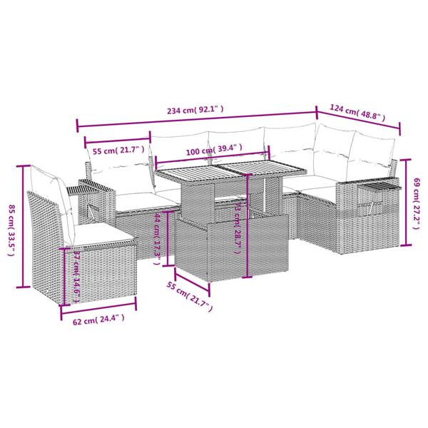 Grote foto vidaxl 7 delige loungeset met kussens poly rattan zwart tuin en terras tuinmeubelen