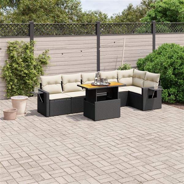 Grote foto vidaxl 7 delige loungeset met kussens poly rattan zwart tuin en terras tuinmeubelen