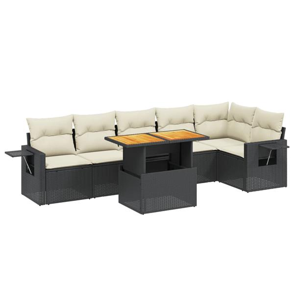 Grote foto vidaxl 7 delige loungeset met kussens poly rattan zwart tuin en terras tuinmeubelen
