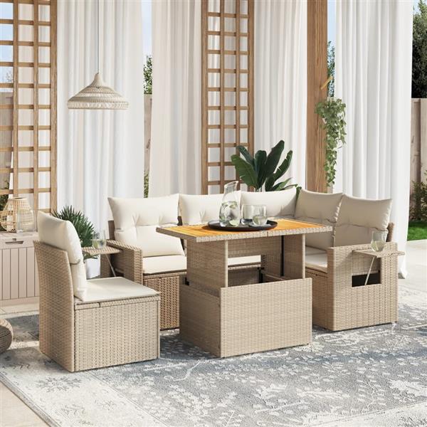 Grote foto vidaxl 6 delige loungeset met kussens poly rattan beige tuin en terras tuinmeubelen
