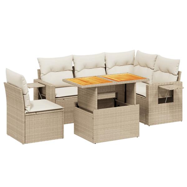 Grote foto vidaxl 6 delige loungeset met kussens poly rattan beige tuin en terras tuinmeubelen