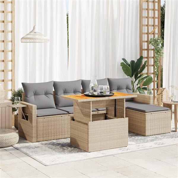 Grote foto vidaxl 6 delige loungeset met kussens poly rattan beige tuin en terras tuinmeubelen