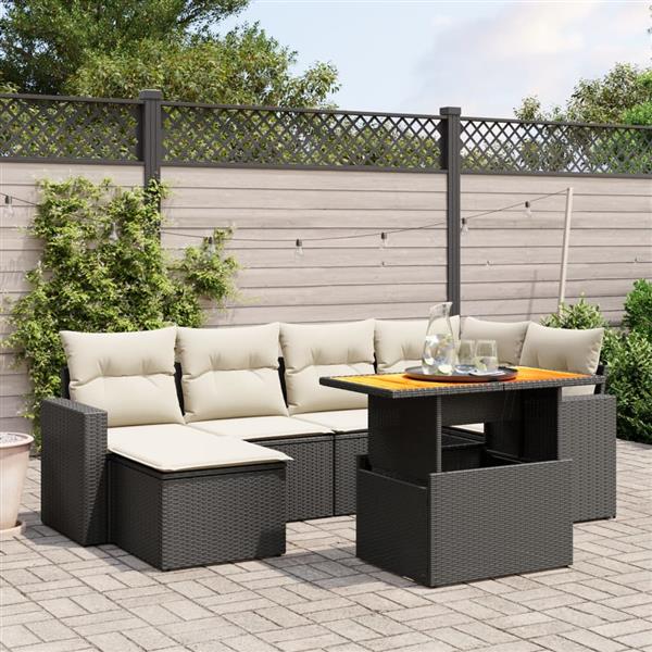 Grote foto vidaxl 7 delige loungeset met kussens poly rattan zwart tuin en terras tuinmeubelen