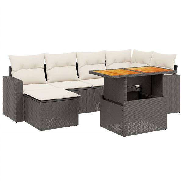 Grote foto vidaxl 7 delige loungeset met kussens poly rattan zwart tuin en terras tuinmeubelen