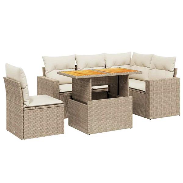 Grote foto vidaxl 6 delige loungeset met kussens poly rattan beige tuin en terras tuinmeubelen
