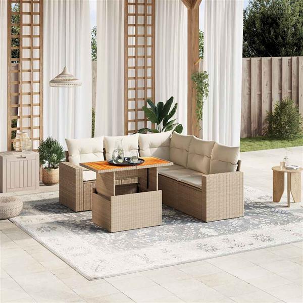 Grote foto vidaxl 6 delige loungeset met kussens poly rattan beige tuin en terras tuinmeubelen