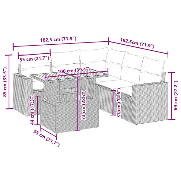 Grote foto vidaxl 6 delige loungeset met kussens poly rattan beige tuin en terras tuinmeubelen