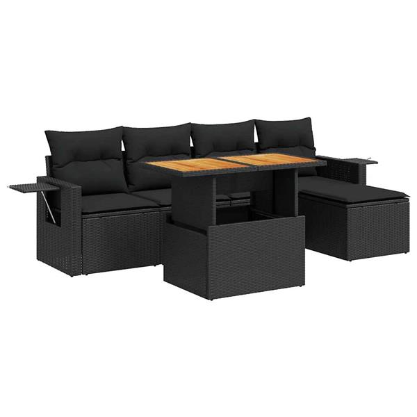 Grote foto vidaxl 6 delige loungeset met kussens poly rattan zwart tuin en terras tuinmeubelen