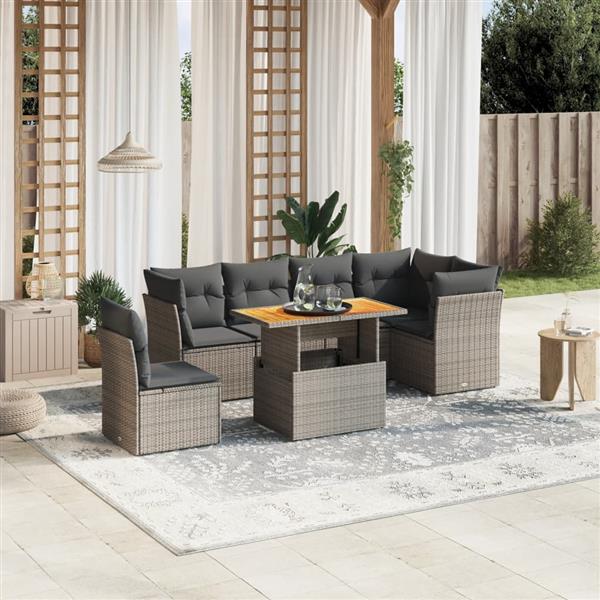 Grote foto vidaxl 7 delige loungeset met kussens poly rattan grijs tuin en terras tuinmeubelen