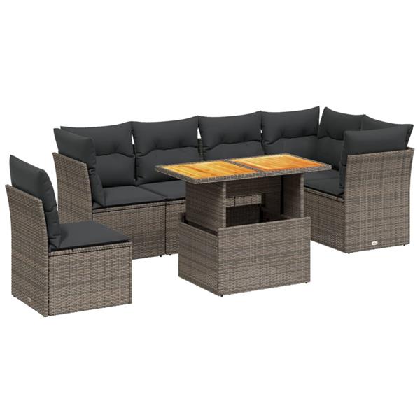Grote foto vidaxl 7 delige loungeset met kussens poly rattan grijs tuin en terras tuinmeubelen