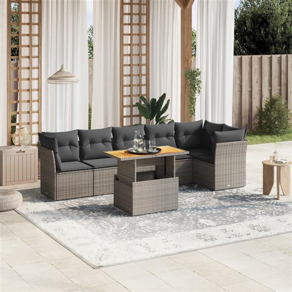 Grote foto vidaxl 7 delige loungeset met kussens poly rattan grijs tuin en terras tuinmeubelen
