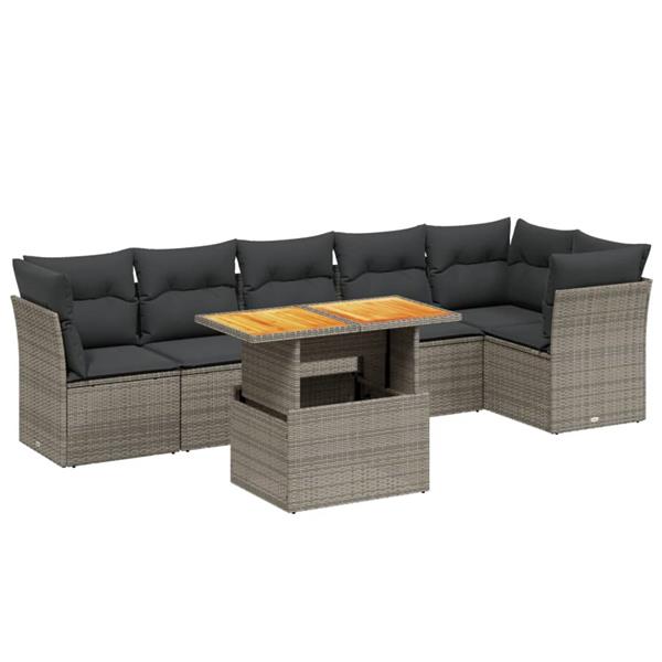 Grote foto vidaxl 7 delige loungeset met kussens poly rattan grijs tuin en terras tuinmeubelen