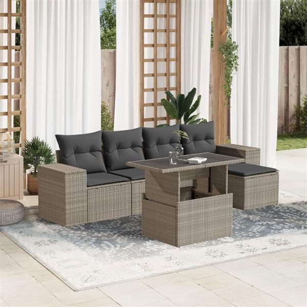 Grote foto vidaxl 6 delige loungeset met kussens poly rattan lichtgrijs tuin en terras tuinmeubelen