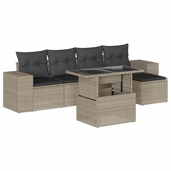 Grote foto vidaxl 6 delige loungeset met kussens poly rattan lichtgrijs tuin en terras tuinmeubelen