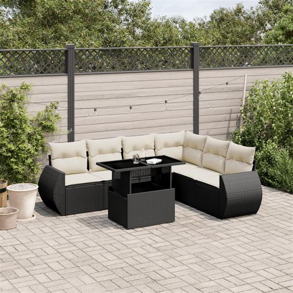 Grote foto vidaxl 7 delige loungeset met kussens poly rattan zwart tuin en terras tuinmeubelen