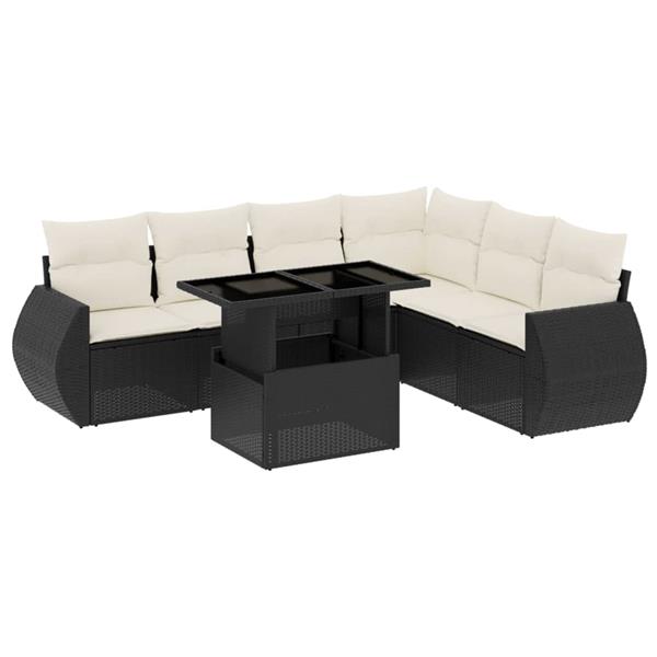 Grote foto vidaxl 7 delige loungeset met kussens poly rattan zwart tuin en terras tuinmeubelen
