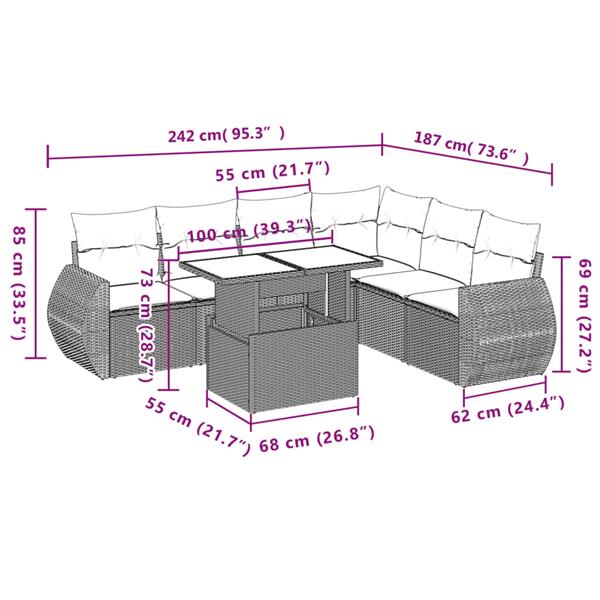 Grote foto vidaxl 7 delige loungeset met kussens poly rattan zwart tuin en terras tuinmeubelen