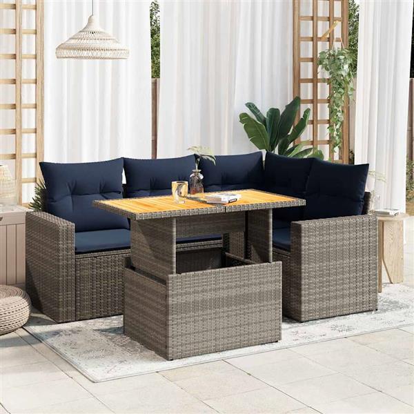 Grote foto vidaxl 5 delige loungeset met kussens poly rattan grijs tuin en terras tuinmeubelen