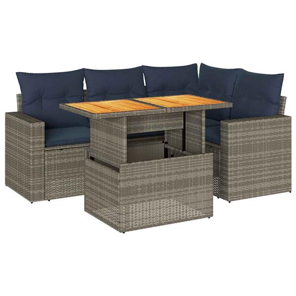 Grote foto vidaxl 5 delige loungeset met kussens poly rattan grijs tuin en terras tuinmeubelen