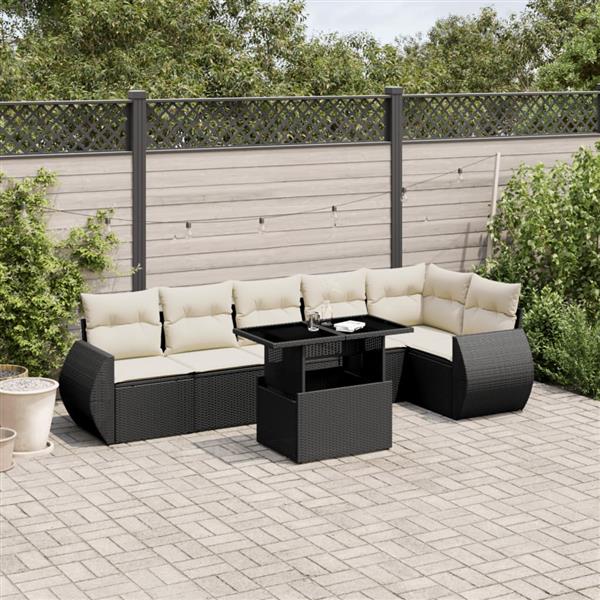 Grote foto vidaxl 7 delige loungeset met kussens poly rattan zwart tuin en terras tuinmeubelen