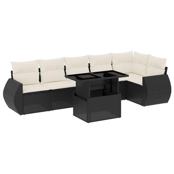 Grote foto vidaxl 7 delige loungeset met kussens poly rattan zwart tuin en terras tuinmeubelen