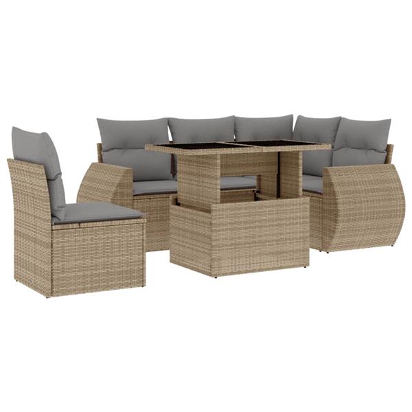 Grote foto vidaxl 6 delige loungeset met kussens poly rattan beige tuin en terras tuinmeubelen