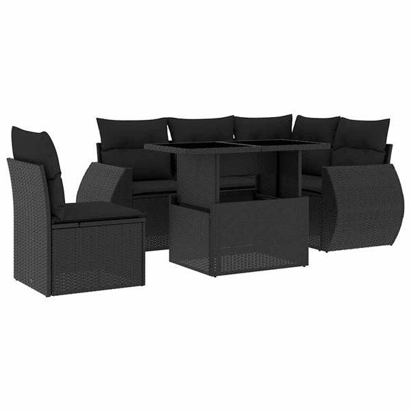 Grote foto vidaxl 6 delige loungeset met kussens poly rattan zwart tuin en terras tuinmeubelen