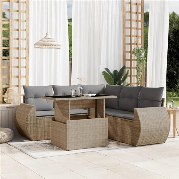 Grote foto vidaxl 6 delige loungeset met kussens poly rattan beige tuin en terras tuinmeubelen