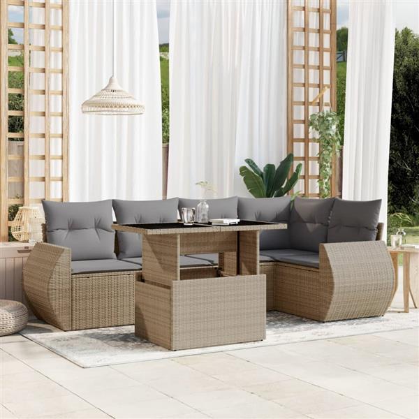 Grote foto vidaxl 6 delige loungeset met kussens poly rattan beige tuin en terras tuinmeubelen