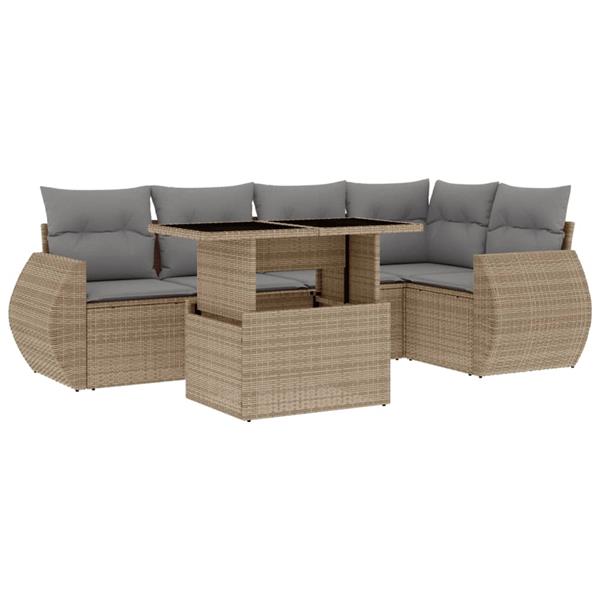 Grote foto vidaxl 6 delige loungeset met kussens poly rattan beige tuin en terras tuinmeubelen