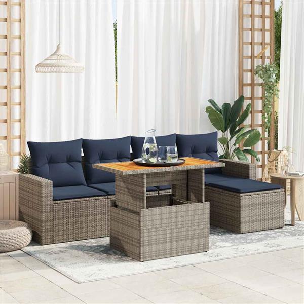 Grote foto vidaxl 6 delige loungeset met kussens poly rattan grijs tuin en terras tuinmeubelen