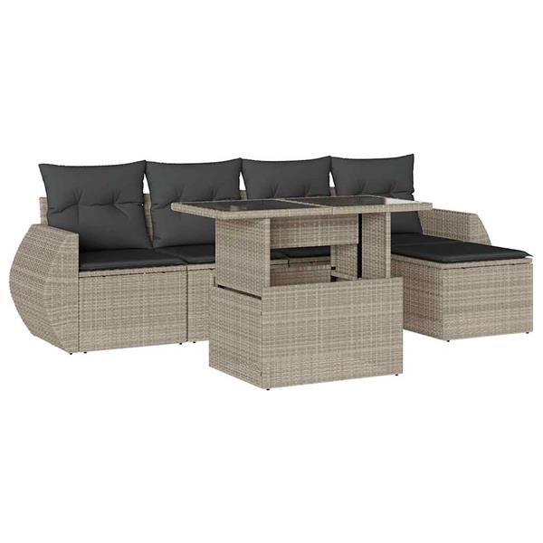 Grote foto vidaxl 6 delige loungeset met kussens poly rattan lichtgrijs tuin en terras tuinmeubelen