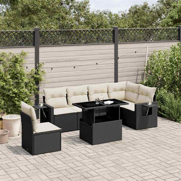Grote foto vidaxl 7 delige loungeset met kussens poly rattan zwart tuin en terras tuinmeubelen