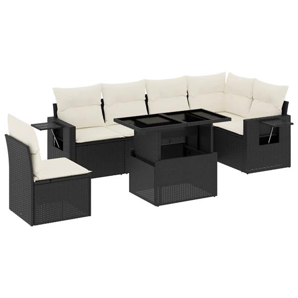 Grote foto vidaxl 7 delige loungeset met kussens poly rattan zwart tuin en terras tuinmeubelen