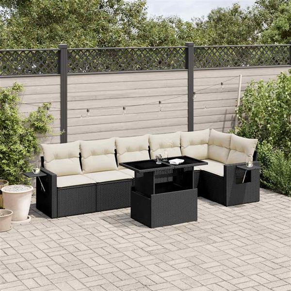 Grote foto vidaxl 7 delige loungeset met kussens poly rattan zwart tuin en terras tuinmeubelen