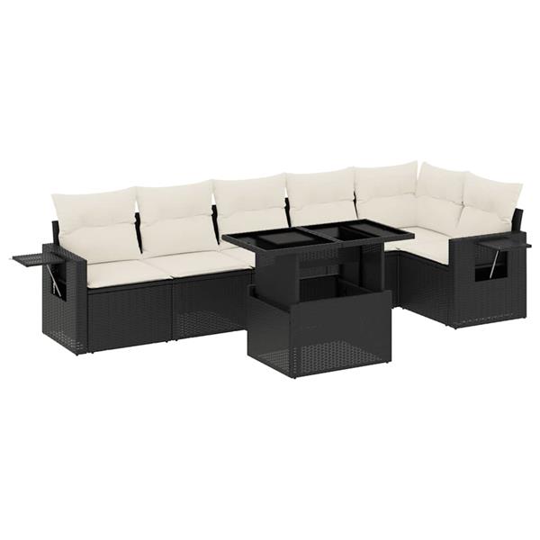 Grote foto vidaxl 7 delige loungeset met kussens poly rattan zwart tuin en terras tuinmeubelen