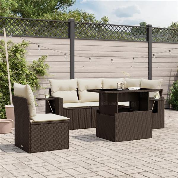 Grote foto vidaxl 6 delige loungeset met kussens poly rattan bruin tuin en terras tuinmeubelen