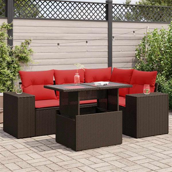Grote foto vidaxl 5 delige loungeset met kussens poly rattan acacia bruin tuin en terras tuinmeubelen
