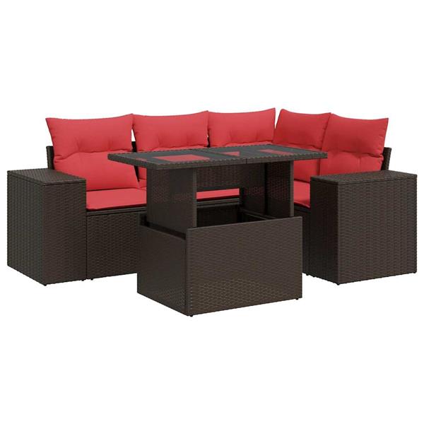 Grote foto vidaxl 5 delige loungeset met kussens poly rattan acacia bruin tuin en terras tuinmeubelen
